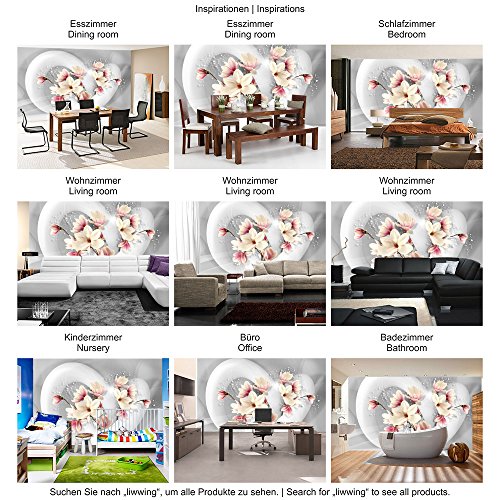 Fototapete 368×254 cm PREMIUM Wand Foto Tapete Wand Bild Papiertapete – Blumen Tapete Blume Blüten Schnürkel 3D Punkte weiß – no. 1535 - 5