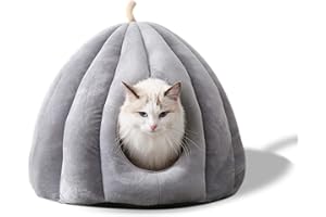 Galatée Cama Cueva para Mascotas, Nido De Gato con Cojín Interior Extraíble y Lavable, Cama Suave para Mascotas Pequeñas, Cama De Cueva Tipo Iglú De Felpa Súper Suave y Acogedora（M, Gris
