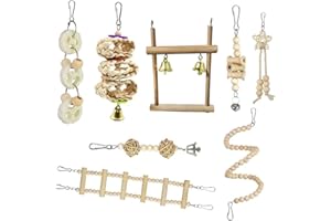 BrilliantDay 8 Stück Papageienspielzeug Kauspielzeug Vögel Spielzeug Holz Sitzstangen Plattform, Schaukel, Sitzplatz, Perfekt für Sittiche Nymphensittiche, Aras, Papageien, Love Birds