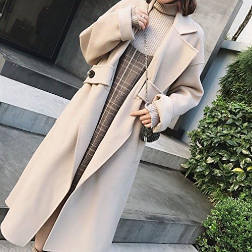 W coat Autumn and Winter Double Coat It in the Long Section of Loose Lapel Jacket Coat Coat,Beige,L