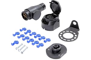 TAEUYYM Enchufes Zócalo de Remolque 13 Pines & Soporte para Montaje Metal Kit, 12V Impermeable Enchufe Zócalo Remolque 13 Pines Hembra Macho,con Almohadilla Impermeable de Goma, para RV Autos Remolque