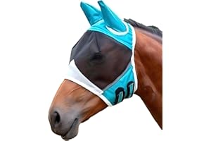 Vivi Bear Fliegenmaske für Pferde mit UV-Schutz & Ohrenschutz – Atmungsaktive Fliegenhaube aus Mesh, Insektenabwehr & Sommer-Kühlung Pferdezubehör [Blau M]