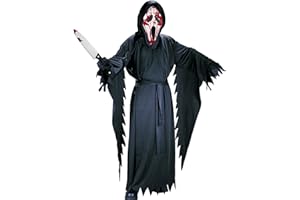 KYOEOE Halloween Scream Kostüm Kinder mit Ghostface Maske & Blutiges Messer(Plastik),Halloween Ghostface Kostüm Junge Halloween Kostüm Scary Movie Costume Gruselig Reaper Kostüm