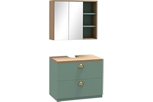 kleankin - Juego de muebles de baño con espejo de baño + mueble bajo lavabo colgante con estantes ajustables 2 cajones, diseño escandinavo, color verde
