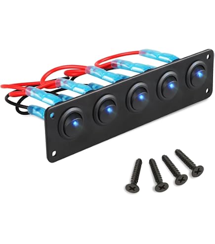 Blue LED Rocker Switch DC 12V/20A 24V/10A, DPST 5-Pin, IP66, For Cars Trucks Boats (1 PC)