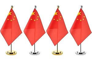 NUOBESTY Mini Drapeau De Table Chinois Avec Base Métallique Stable 28X21X10Cm - Ensemble De 4 Drapeaux En Polyester Pour Décoration De Bureau Maison École Et Événements Internationaux