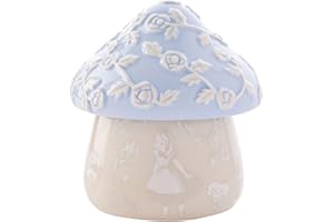 WIDDOP AND CO Disney - Alice In Wonderland - Ceramic Blue / Beige Mushroom Trinket Box Officially Licensed Product - Mad Hatter, Tweedle Dum & Dee, White Rabbit, Queen Of Hearts & Alice. H:10 x W: 10 x D:11cm.