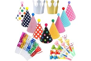 FeiFanChoice 11PCS Party Hats with 27PCS Party Blowers, Cone Party Hats for Adults, Kids, and Teddys for Birthday & Dress-Up Party Decoration