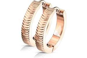 BlackAmazement 2er Set 316L Edelstahl Creolen Hinged Huggie Ohrring 20mm Rillen Kerben rose gold silber Damen