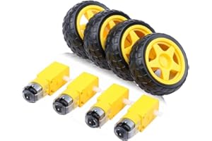 HiLetgo 4pcs Smart Car Robot Plastic Tire Wheel with DC Electric Motor DC 3-6V Dual Shaft Geared Magnetic Gearbox Engine Smart RC Car Robot Tyres Model Gear Parts 1:120 Reduction Ratio