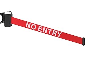 The Workplace Depot Wall Mounted Retractable Belt Barrier – Red 4.6m Webbing with Black Powder Coated Case and Safety Brake – Ideal for Receptions, Retail, Office Entrances and Corridors ('No Entry')