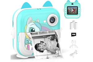 MISIRUN Macchina Fotografica Istantanea per Bambini,2,4 Pollici Digitale Fotocamera Instant Print 1080P HD Videocamera Obiettivo Fotocamera con 32GB Scheda e Carta Fotografica per Stampa，Regalo di Compleanno