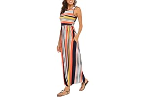 BDTECAOR Maxikleid Damen Sommer Boho Ärmellos Strandkleider Lässige Lange Tank Kleid mit Taschen