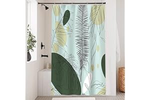 Uiiooazy Tenda Doccia Boho, Tenda da Doccia Verdi Astratta Foglie di Palma Nere Tenda per Doccia Antimuffa Impermeabile Tessuto in Poliestere Lavable Tenda per Vasca da Bagno con 8 Ganci 120Lx200Acm
