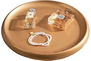 ‎DN DECONATION DN DECONATION Deko Tablett Rund Gold Dekotablett aus Holz 35,6 cm Serviertablett Dekotablett Kerzentablett Tischdeko Schmuckablage Tablett für Couchtisch Badezimmer Wohnzimmer