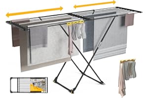 Newlux-Tendedero Extensible Expansion V25 Telescópico 21m Capacidad (189x57x92,5cm), Estructura Super Estable, Barras XXL Extra Gruesas. Tendedero Plegable con Ruedas y Soporte para Calcetines, Negro