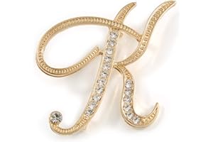AVALAYA 'K' pozłacana przezroczysta kryształowa litera K alfabet inicjał broszka spersonalizowana biżuteria prezent - 50 mm wysokości
