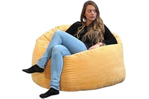 BANANAIR Bean Bag Chair 39.3 in (100 cm) – Corduroy – Made in France – Soft and Comfortable, Generously Stuffed – Giant & Fluffy Bean Bag Sofa for Adults and Children (Yellow)