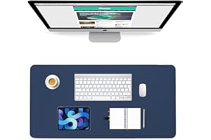 PINKCAT Desk Pad, 80x40cm Dual-Sided Desk Mat Leather Large Waterproof PU Desk Blotter Office Desk Pad Protecor Non-Slip Writing Mat Blue for Office and Home (Blue-Yellow)