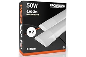 Eurocali Plafonnier LED Réglette Linéaire 150cm 50W Linéaire 6000 Lumens - Lumière Blanc Naturel 4000K - Pack de 2 Plafonniers
