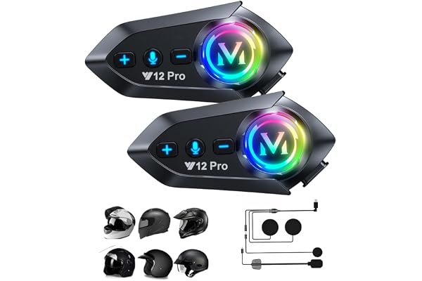 Xmenha Intercom Moto Duo Main Libre Oreillette Bluetooth Casque Suppression Bruit CVC Système d'Interphone Wireless 5.1 avec Radio IP65 Étanche Intercom-Moto-Interphone-Casque-Headset-2 Pack