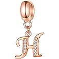 GLOWDAS Rose Gold Letter Charms Initial A-Z Alphabet Beads, 925 Sterling Silver Dangle CZ Birthstone Pendant, Mothers Day Birthday Gifts for European Charm Bracelet