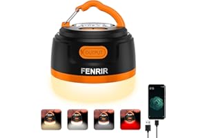 FENRIR Linterna Camping LED 5000 mAh Lampara Camping Recargable USB con 8 modos Luz Camping con Imán Fuerte Integrado IP66 Resistente al Agua de Luz para Senderismo, Emergencia, Averías, Pesca (Orange)