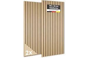 JELLE & JACOB Wandpaneele Akustikpaneele Holz Eiche Furnier 104x52 cm, 2er Set 3D Wandpaneele Holz Wandverkleidung, Akustikpaneel Deko hell Wohnzimmer, Garderobe, Akustik Wand Paneele