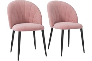 HOMCOM Set di 2 Sedie Sala da Pranzo, Sedie Cucina Moderne con Schienale a Conchiglia e Gambe in Metallo, Sedia in Velluto con Imbottita per Cucina, Camera da Letto, Ufficio e Soggiorno, Rosa