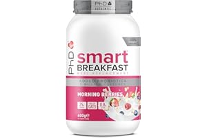 ‎PHD PhD Smart Breakfast Shake, mit hohem Proteingehalt, essentiellen Vitaminen & Mineralien, Probiotika & Verdauungsenzymen, Morgenbeeren-Geschmack, 26 g Protein, 10 Portionen