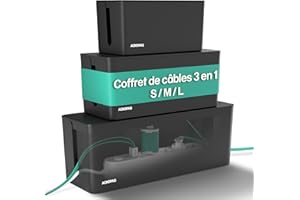 ACROPAQ Boîte Cache Câble - 3-in-1 Set, Grande (40,6 x 15,6 x 13,4 cm), Moyenne (32 x 13,2 x 12,7 cm), Petite (23,5 x 12 x 11,5 cm), Plastique, Noir - Cache multiprise