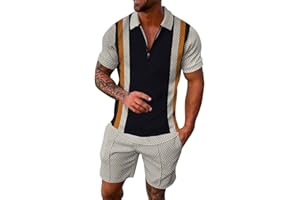 Générique Survetement Ensemble Homme Été Manche Courte Sport Deux Pièces Polo Imprimée Tee Shirt Court et Pantalon Ensemble Jogging Tops et Shorts Casual
