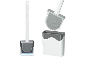 Canvint Silicone Toilet Brush, Deep Cleaner Toilet Brush and Holder Set with Drawable Base, Non-Slip Long Plastic Handle and Quick Drying Holder, Bowl Buddy Toilet Brush for Bathroom Hygiene (White)
