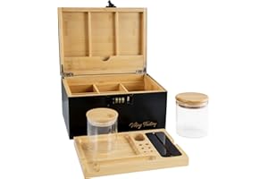 Viking Factory Decorative Box Set with Combination Lock - Premium Large Bamboo Storage Box Removable Tray Brush, Wooden Storage with All Accessories (Black2)