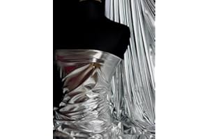 Mirror Foil High Shine Liquid Wet Look Stretch Fabric | Stunning Dressmaking & Display Material | Same Day Dispatch | Sold by The Metre | by Tia Knight (Silver, 1 Metre)