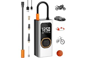 MOTOMOYO Compresseur à Air Portatif, 150 PSI Gonfleur Électrique sans Fil Mini Compresseur Voiture avec Power Bank 6000mAh, Écran LCD Numérique & LED pour Vélo, Moto, Scooter et Ballons