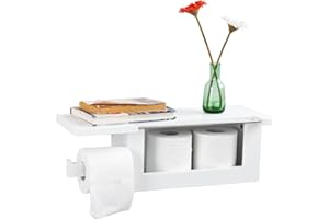 SoBuy White Wall Mounted Bathroom Toilet Paper Roll Holder with Storage Shelf Rack, FRG175-W