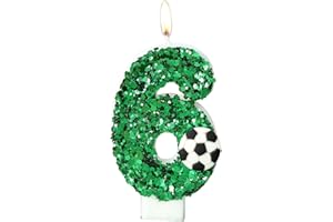 ‎BOLOSA Bolosa Geburtstagskerzen Zahlen, Kerzen Geburtstag 6, Geburtstag Kerzen Fußball mit Grüne Pailletten für Kinder, Jungen Mädchen, Geburtstagsdeko, Geburtstag Party, Jubiläum