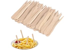 AONAYO Lot de 200 fourchettes à pommes, pics à saucisse curry en bois, jetables, en bois, conviennent pour la vaisselle de fête, les anniversaires, le camping et les pique-niques, 85 mm (85 mm)