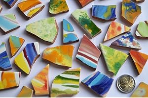 BAZARE MASUD E.K. 10 St. Bruchmosaik handbemalt dann gebrochen bunt-Maria,ca. 110g