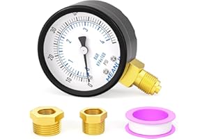 MEANLIN MEASURE Well Pump Pressure Gauge, 1/4"BSP, 2" Dial Face, Lower Mount, 0-60Psi/0-4BAR, Water, Oil, Air Pressure Test Center