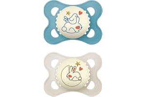 MAM Chupete que Brilla en la Oscuridad, 2-6 Meses, con Tetina Simétrica, Plana y Flexible de Silicona de Fácil Aceptación, con Caja Autoesterilizadora, Original, Azul Mate, Pack de 2uds, Noche