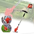 PYU Cordless Electric Brush Cutter Stringless Weed Eater with 2 Types Blades 24v Batterie Lightweight for Garden Yard Lawn Trimming/Pruning,1 Charger (2 PCS Batterie)