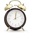 ABOUT SPACE Alarm clock - 6 Inch Twin Bell Alarm Clock for Heavy Sleepers Analog Table Clock with Night Light- Battery Powered for Home Office Kids Bedroom - Brown (Battery not Included) (PVC-11.5 cm)