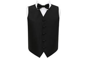 DQT Boys Solid Check Plain Wedding Waistcoat and Bow Tie