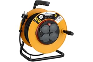 Electraline PRO-Line 49039 Prolunga Cavi con avvolgitubo con 4 Prese di Corrente IP40, 50 M, Cavo H05VV-F Sezione 3G2.5 mm², Giallo