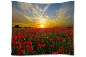 A.Monamour Arazzo da Parete Grande Mandala Tramonto sul Campo di Fiori Rossi in Fiore Natura Paesaggio Stampa Telo Tessuto Tenda Tovaglia Copriletto Copridivano Arazzi Murale Decorazione