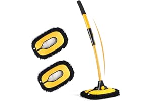 innhom 15°Curve Autowaschbürste Teleskop Waschbürste, Waschbürste mit Teleskopstiel, Auto waschbürste mit stiel Langer Stiel für Autos, Wohnmobil, SUV, LKW, mit 2 x Mop-Köpfe (Gelb(Mop mit 2Köpfe))