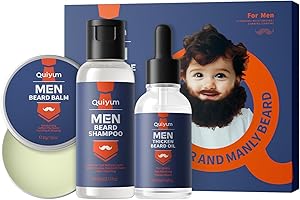QUIYUM Kit d'entretien de la barbe pour homme,Kit d'entretien de la barbe,Avec shampoing à barbe, huile à barbe, baume à barbe,Coffret cadeau pour petit ami, mari, père