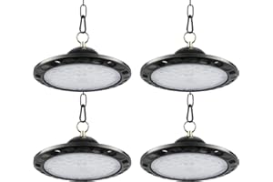 Fynokst UFO LED Lámpara de Alta Bahía 100W, 12800LM Focos Led Interior Techo, 6000K Lámpara Alta Bahía, Iluminación Impermeable IP66 Campana LED Industrial para Fábrica, Garaje, Taller 4PCS